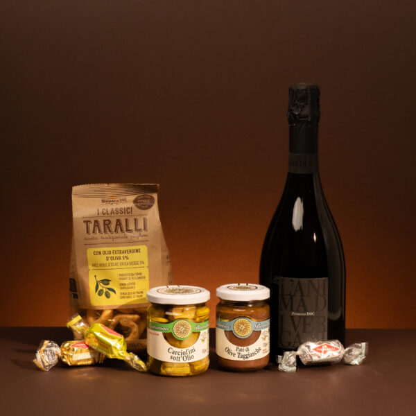 Intermezzo Spruzzante Geschenkset mit Prosecco, Taralli, Artischockenherzen und Torroncini