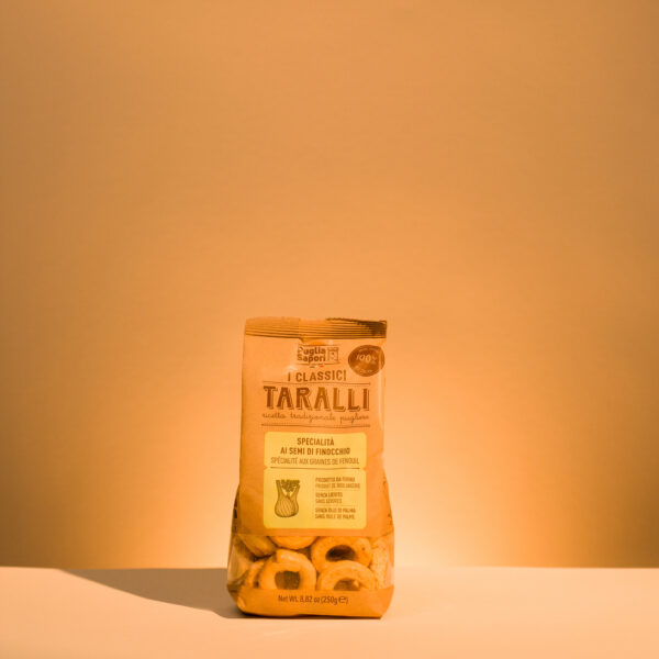 Taralli Finocchio 250g Packung von PugliaSapori knuspriger Fenchel-Snack aus Apulien